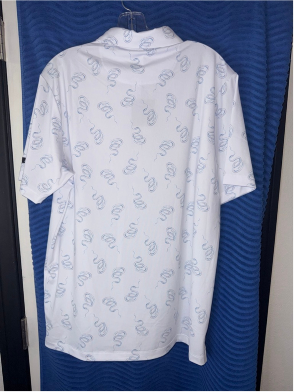 Men's Bad Birdie‎ White & Blue Snake Print Core Polo Shirt L - Picture 2 of 6